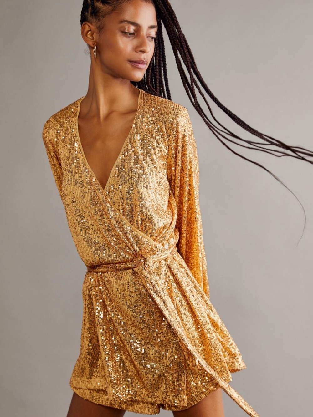 Free People Christa Sequin Romper - Gold